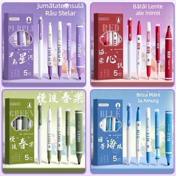 Set Morandi-inspired markers dual-tip pentru notare și planificare, uscare rapidă, acționare prin apăsare, 5 piese