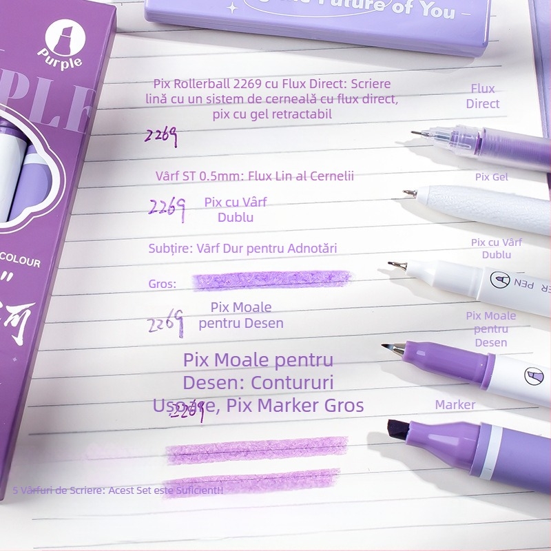 Set Morandi-inspired markers dual-tip pentru notare și planificare, uscare rapidă, acționare prin apăsare, 5 piese