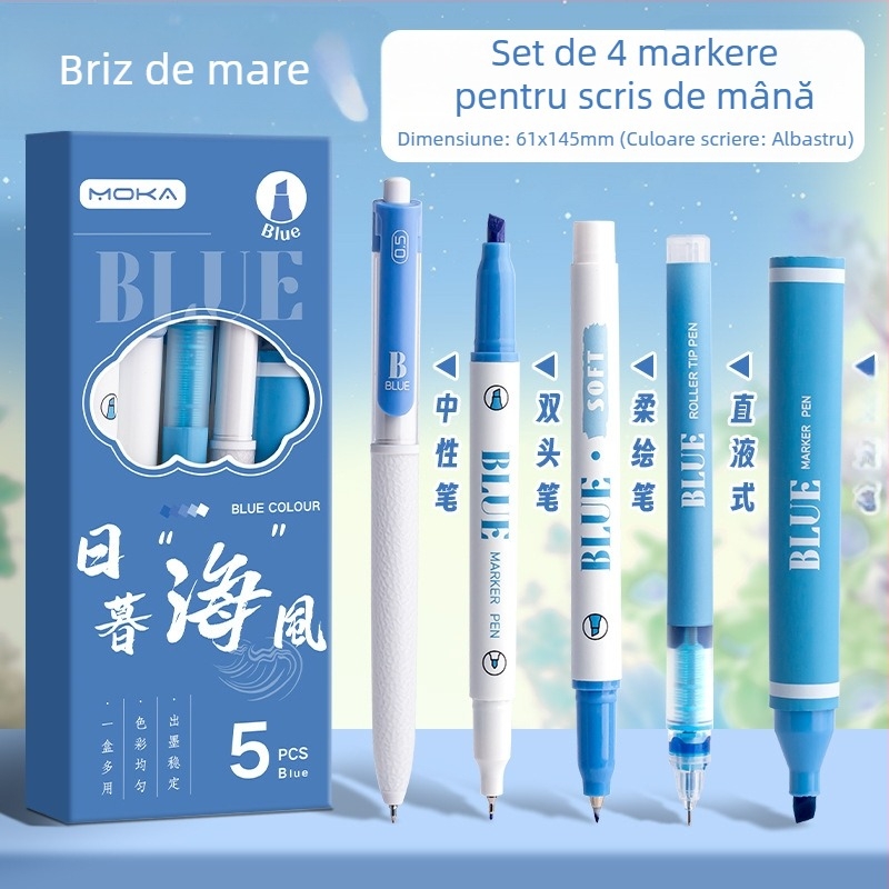 Set Morandi-inspired markers dual-tip pentru notare și planificare, uscare rapidă, acționare prin apăsare, 5 piese