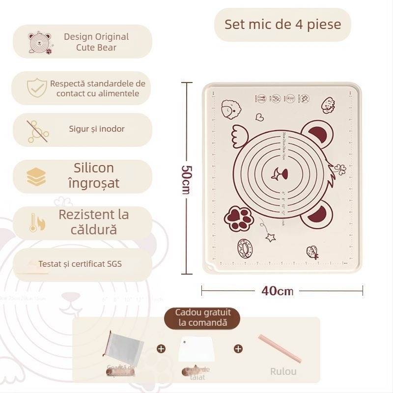 Covoraș de aluat din silicon antibacterian, de calitate alimentară, neaderent și anti-derapant, pentru bucătărie și coacere, mare, grosime suplimentară.