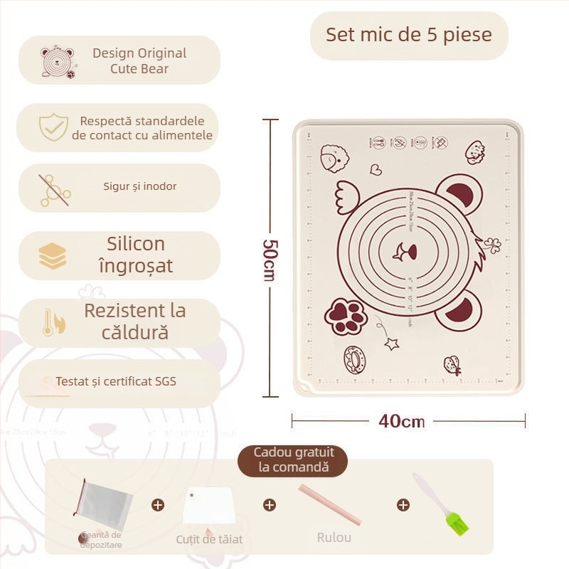 Covoraș de aluat din silicon antibacterian, de calitate alimentară, neaderent și anti-derapant, pentru bucătărie și coacere, mare, grosime suplimentară.