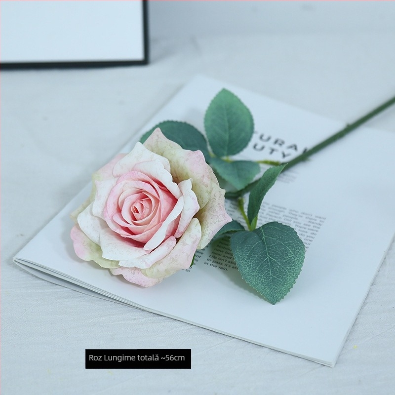 Trandafir artificial în stil european, cu accente diamantate, nuanțe de toamnă, floare de mătase pentru decor interior și exterior