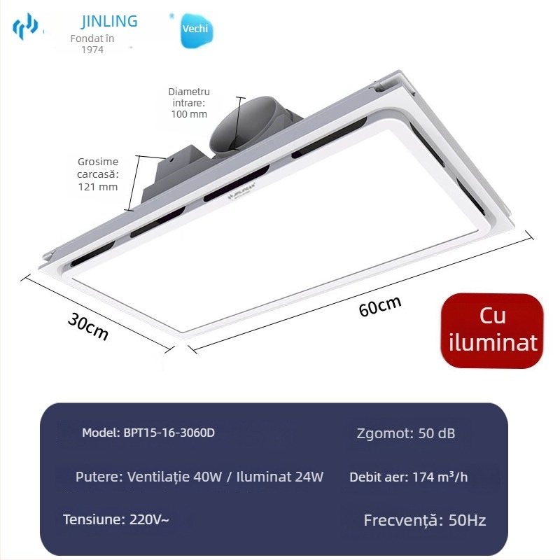 Golden Antelope ventilator de tavan integrat cu LED, 300×600, panou din aluminiu, ventilație silențioasă, puternică