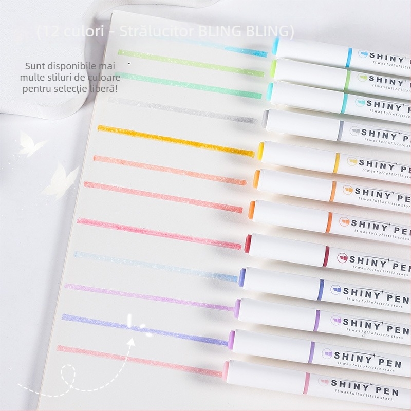 Marker fluorescent cu sclipici galaxie pentru elevi, markere colorate pentru note și planificare