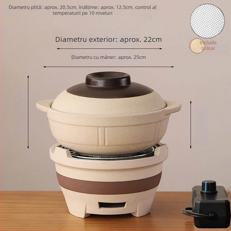 Aragaz clasic cu cărbune, cu utilizare duală electrică și cu cărbune, oală ceramică integrată pentru gătit în vas ceramic, potrivit pentru gătit uscat și utilizare comercială.