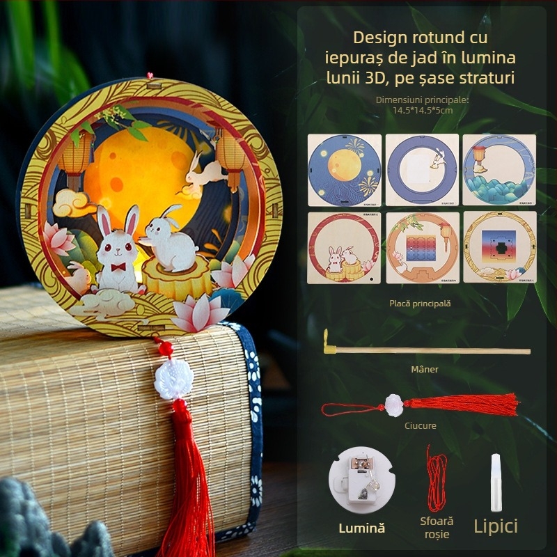 Felinar iepuraș din hârtie, handmade, DIY, lanternă portabilă pentru copii, stil tradițional