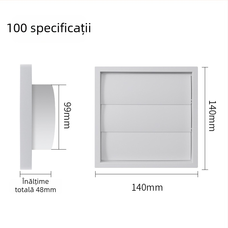 Capac ABS pentru conductă de ventilație, protecție la ploaie, grilă și lamelă reglabilă prin gravitație