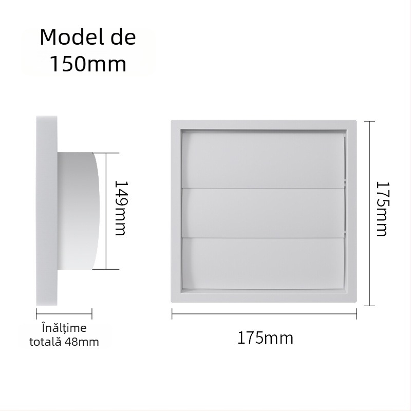 Capac ABS pentru conductă de ventilație, protecție la ploaie, grilă și lamelă reglabilă prin gravitație
