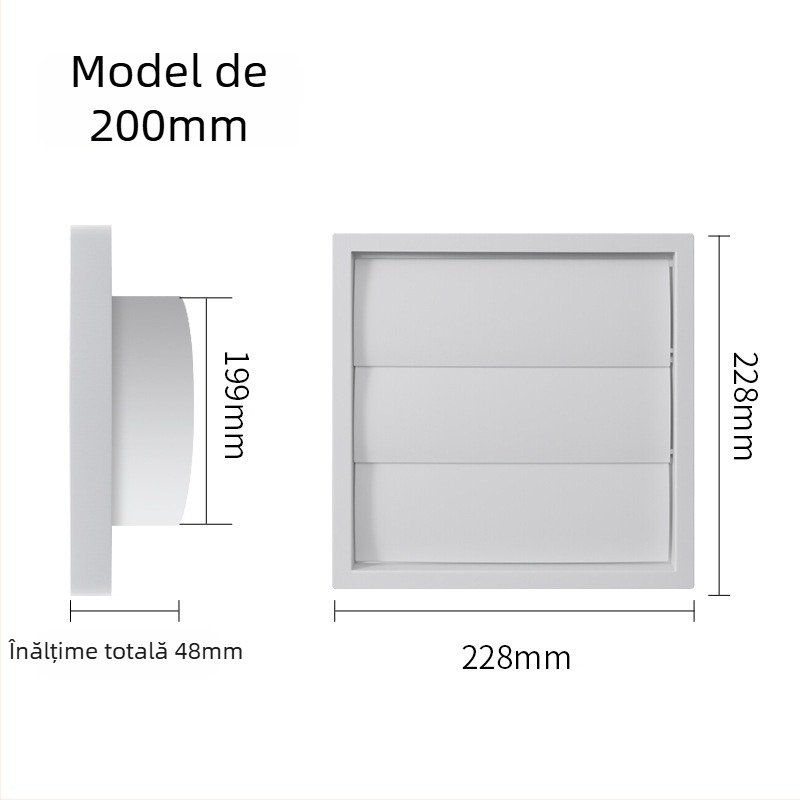 Capac ABS pentru conductă de ventilație, protecție la ploaie, grilă și lamelă reglabilă prin gravitație