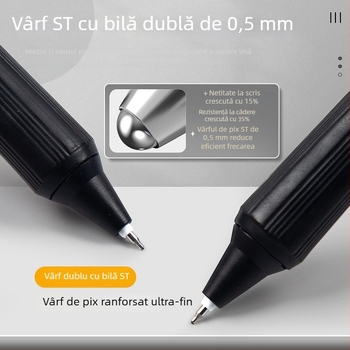 Pix gel negru, mecanism de apăsare, upgrade generația a 3-a, centru de greutate redus, uscare rapidă, vârf cu două bile ST, potrivit pentru examene și învățare