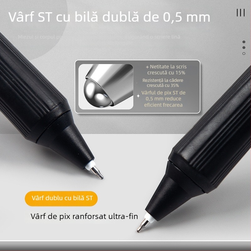Pix gel negru, mecanism de apăsare, upgrade generația a 3-a, centru de greutate redus, uscare rapidă, vârf cu două bile ST, potrivit pentru examene și învățare