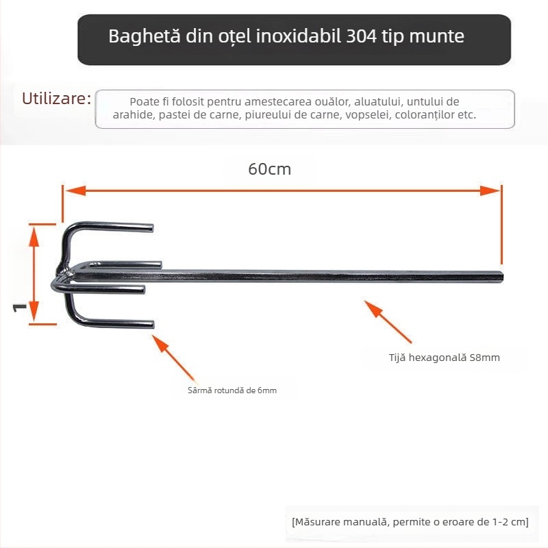 Tija de amestecare din oțel inoxidabil 304, lungă, pentru creme de tort, aluat, supe, vopsea și pudră de chit; compatibilă cu mașina de găurit electrică