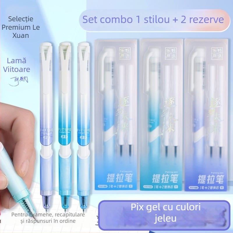 Set Lexuan ST pixuri gel în nuanțe Jelly, cu 2 rezerve de cerneală, pixuri elegante pentru semnătură, vârf de pensulă ce se usucă rapid
