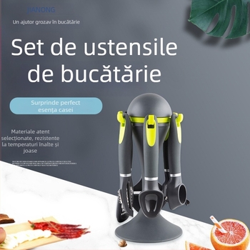 Set de ustensile de bucătărie cu mâner TPR bicolor, stil european/american: lingură pentru înghețată, bilă pentru pepene și spatulă pentru pizza