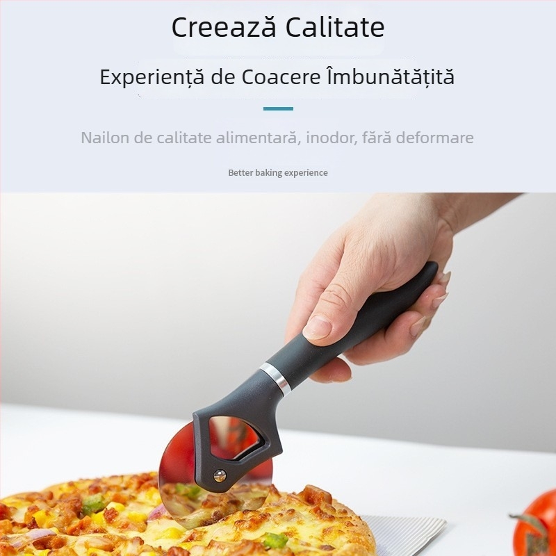Set de ustensile de bucătărie cu mâner TPR bicolor, stil european/american: lingură pentru înghețată, bilă pentru pepene și spatulă pentru pizza