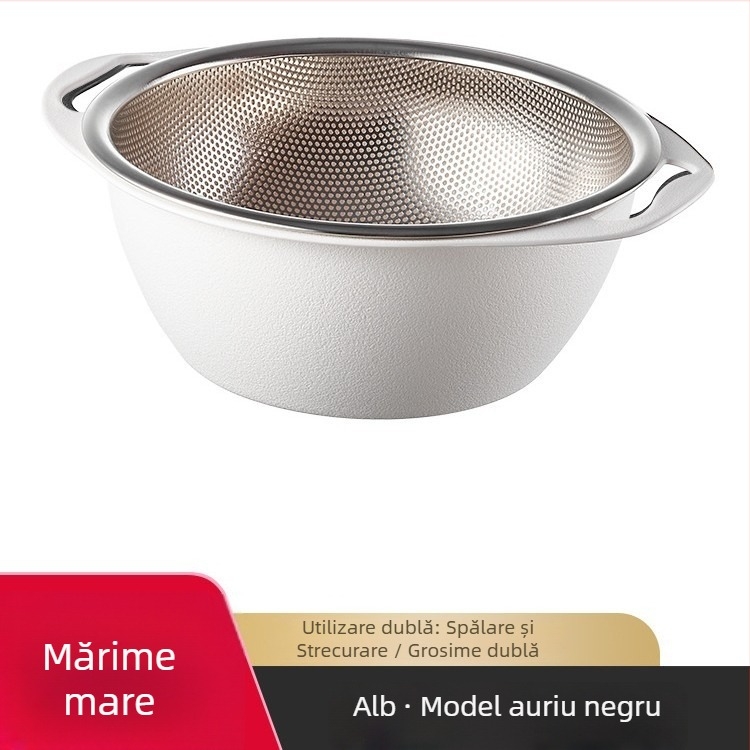 Coș de scurgere din oțel inoxidabil pentru bucătărie — multifuncțional, pentru spălat orez, clătire fructe și legume, depozitare