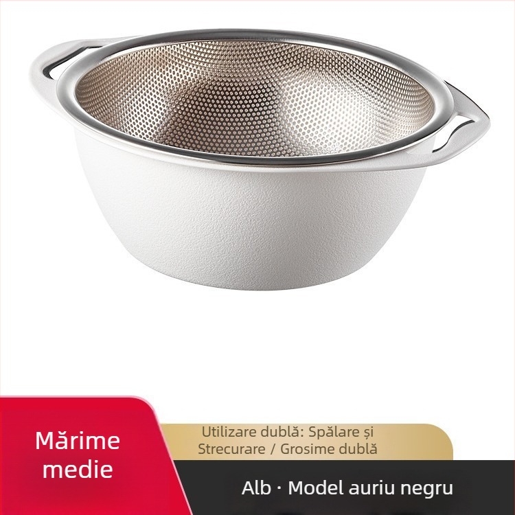 Coș de scurgere din oțel inoxidabil pentru bucătărie — multifuncțional, pentru spălat orez, clătire fructe și legume, depozitare