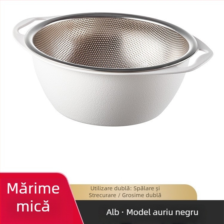 Coș de scurgere din oțel inoxidabil pentru bucătărie — multifuncțional, pentru spălat orez, clătire fructe și legume, depozitare