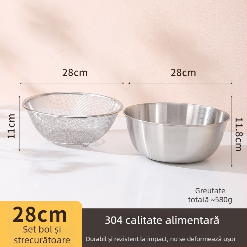 Coș de scurgere din oțel inoxidabil 304 pentru spălarea orezului, fructelor și legumelor – bazin durabil, cu pereți groși