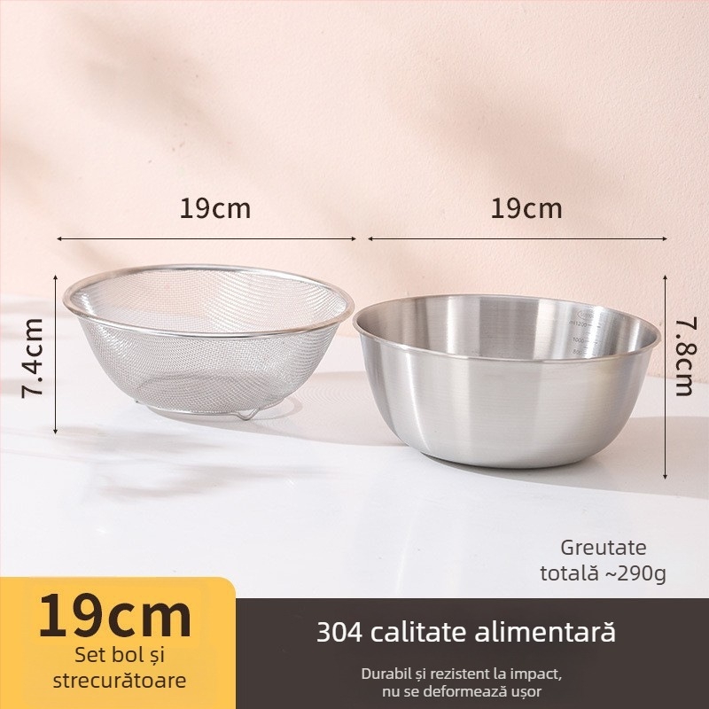 Coș de scurgere din oțel inoxidabil 304 pentru spălarea orezului, fructelor și legumelor – bazin durabil, cu pereți groși