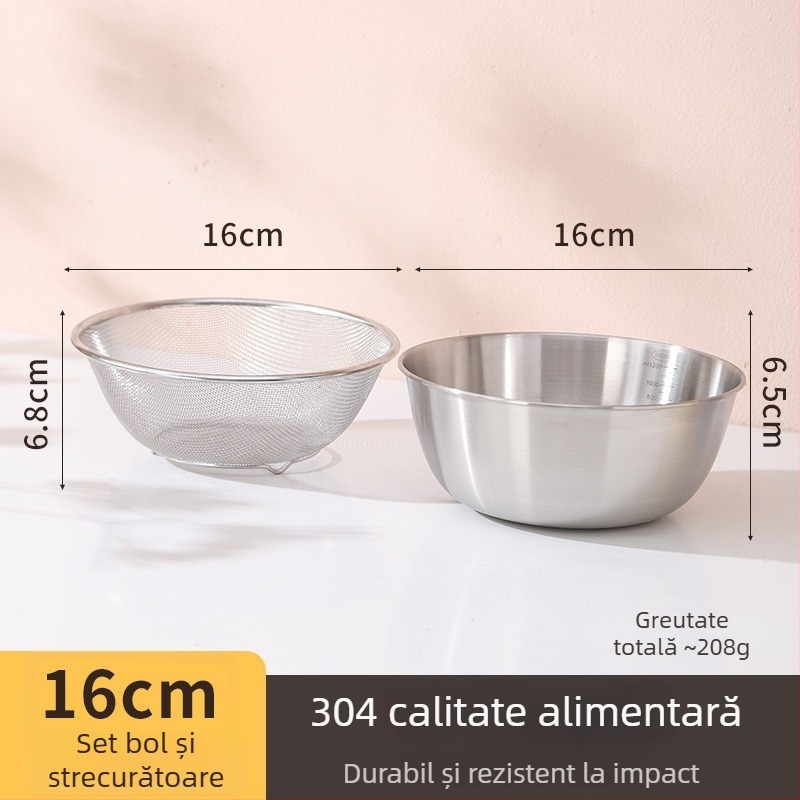 Coș de scurgere din oțel inoxidabil 304 pentru spălarea orezului, fructelor și legumelor – bazin durabil, cu pereți groși