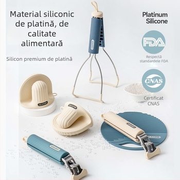 Clip din silicon rezistent la temperatură, pentru vase fierbinți și aburirea legumelor; material alimentar.