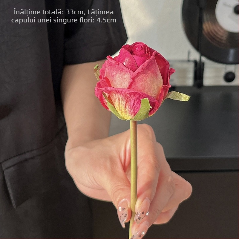 Buchet cu trandafir de mătase Angora roșu – 32 cm, decor pentru masă, material DIY, nuntă și recuzită foto