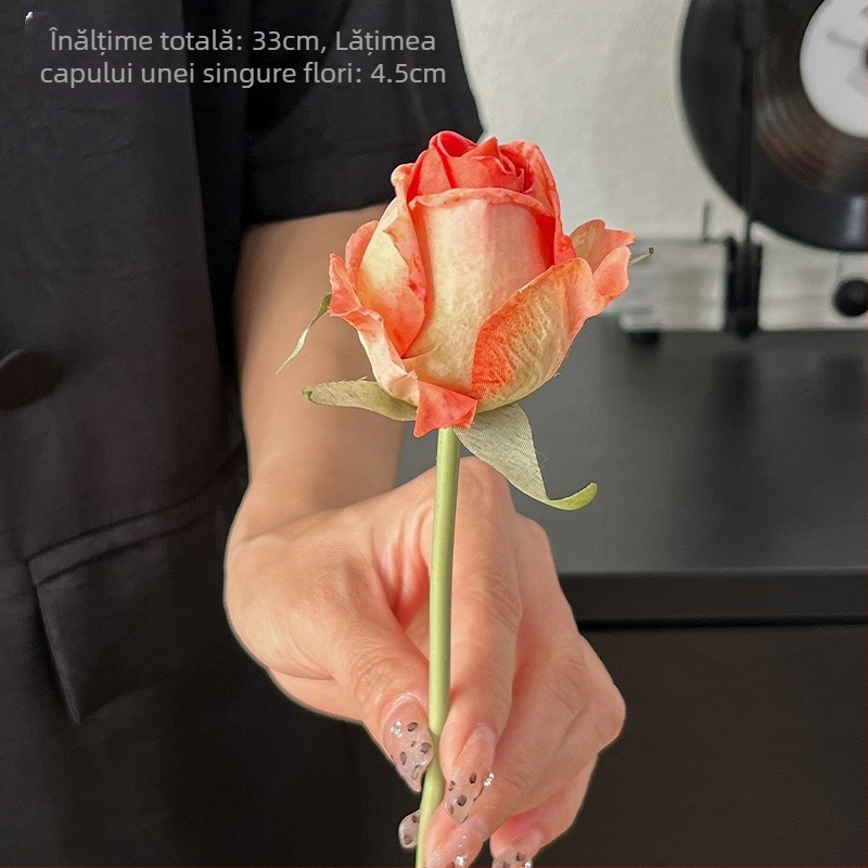 Buchet cu trandafir de mătase Angora roșu – 32 cm, decor pentru masă, material DIY, nuntă și recuzită foto