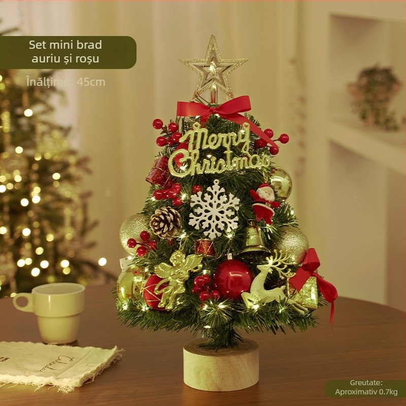 Brad de Crăciun pentru birou, cu zăpadă pufoasă, artificial, înălțime 45 cm sau 60 cm, set decorativ.