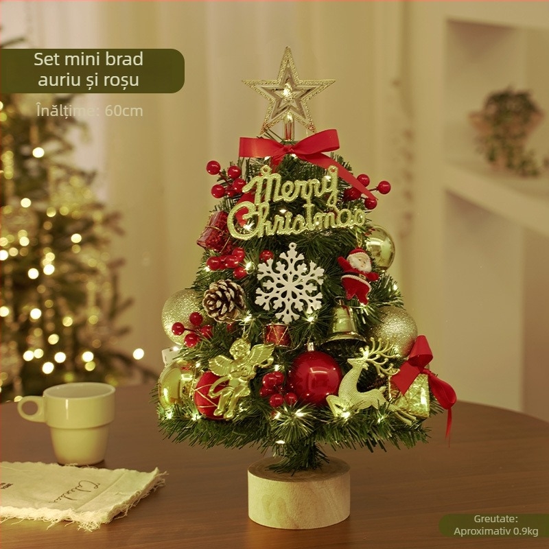 Brad de Crăciun pentru birou, cu zăpadă pufoasă, artificial, înălțime 45 cm sau 60 cm, set decorativ.