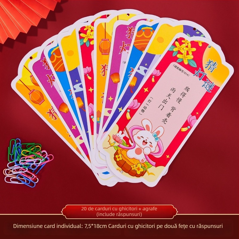 Decorațiune pentru Festivalul de Toamnă: lampion, carduri cu ghicitori și ornamente de atârnare, formă neregulată, 7,5 × 18 cm, serigrafie