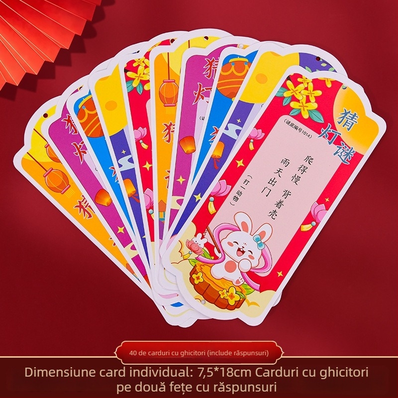 Decorațiune pentru Festivalul de Toamnă: lampion, carduri cu ghicitori și ornamente de atârnare, formă neregulată, 7,5 × 18 cm, serigrafie