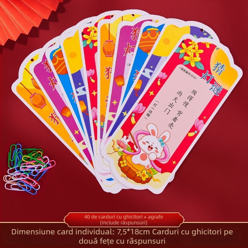 Decorațiune pentru Festivalul de Toamnă: lampion, carduri cu ghicitori și ornamente de atârnare, formă neregulată, 7,5 × 18 cm, serigrafie