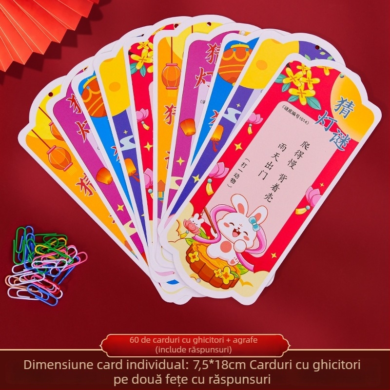 Decorațiune pentru Festivalul de Toamnă: lampion, carduri cu ghicitori și ornamente de atârnare, formă neregulată, 7,5 × 18 cm, serigrafie