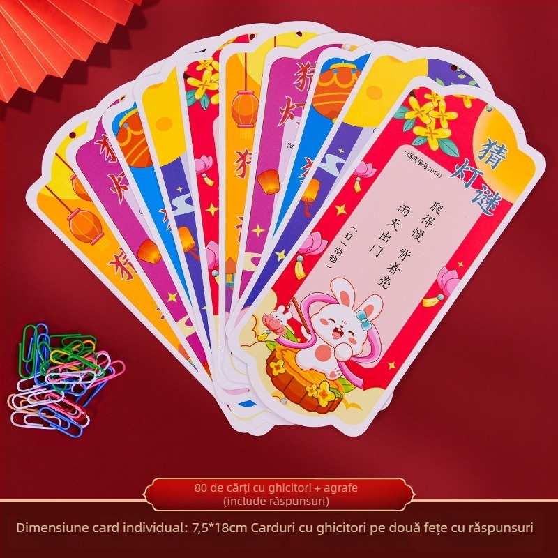 Decorațiune pentru Festivalul de Toamnă: lampion, carduri cu ghicitori și ornamente de atârnare, formă neregulată, 7,5 × 18 cm, serigrafie