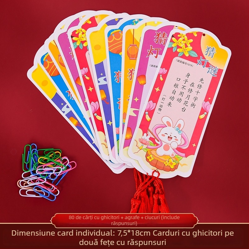 Decorațiune pentru Festivalul de Toamnă: lampion, carduri cu ghicitori și ornamente de atârnare, formă neregulată, 7,5 × 18 cm, serigrafie