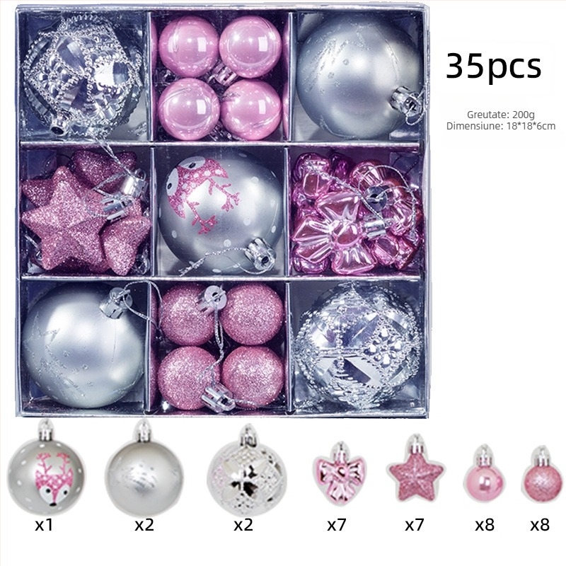 Set de 35 globuri colorate pentru pomul de Crăciun