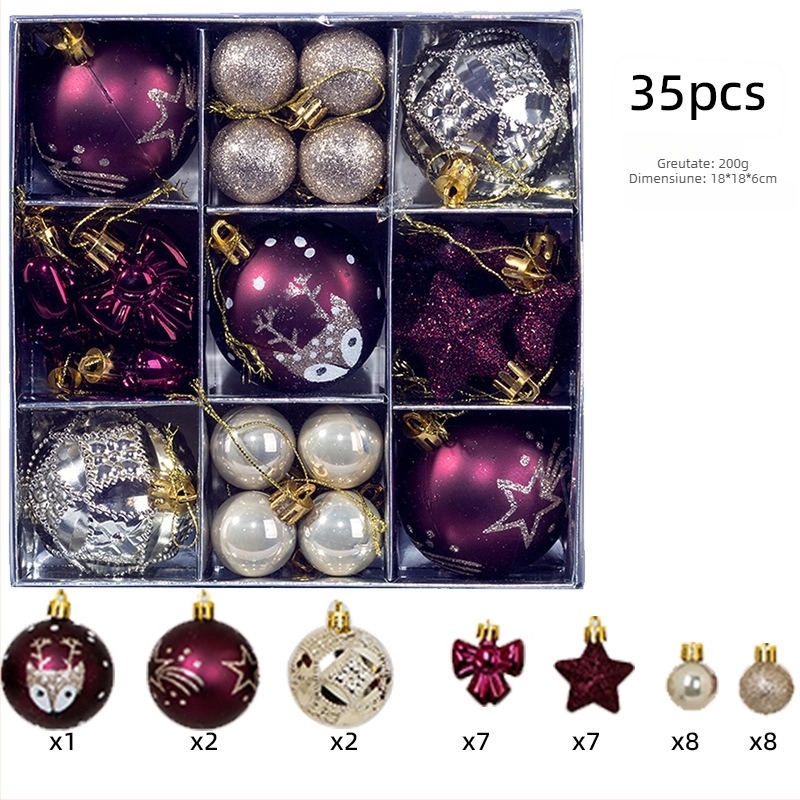 Set de 35 globuri colorate pentru pomul de Crăciun
