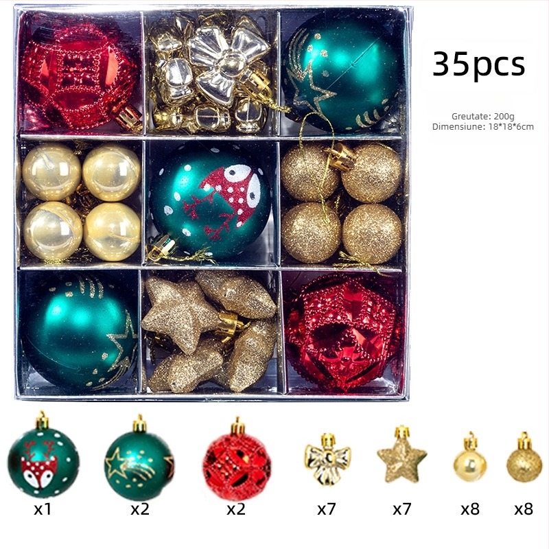 Set de 35 globuri colorate pentru pomul de Crăciun