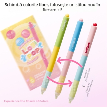Pix gel twist cu blocuri de culoare, stil lollipop, nuanțe dopamină, pentru pregătire la examene, aspect elegant
