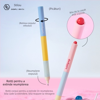 Pix gel twist cu blocuri de culoare, stil lollipop, nuanțe dopamină, pentru pregătire la examene, aspect elegant