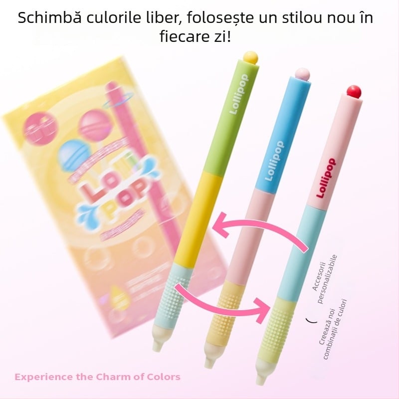 Pix gel twist cu blocuri de culoare, stil lollipop, nuanțe dopamină, pentru pregătire la examene, aspect elegant
