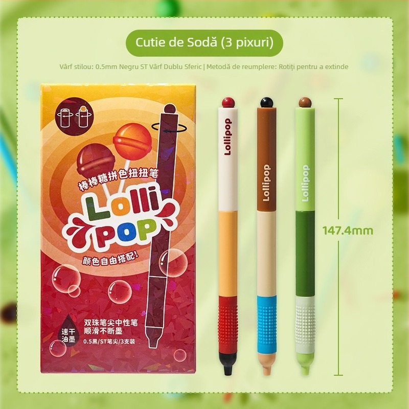 Pix gel twist cu blocuri de culoare, stil lollipop, nuanțe dopamină, pentru pregătire la examene, aspect elegant