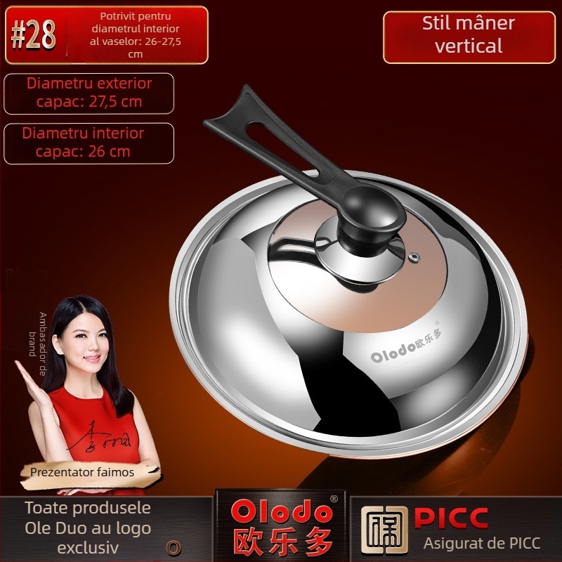 Capac de oală din oțel inoxidabil cu inserție din sticlă, rotund, Ø34 cm, rezistent la temperaturi înalte, pentru wok și oale mari
