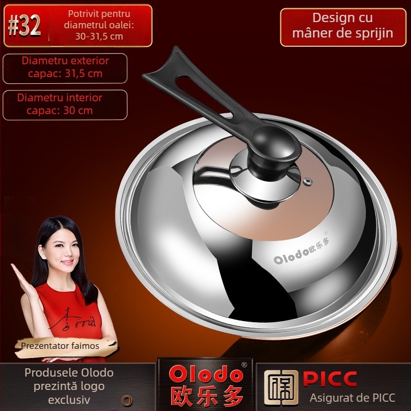 Capac de oală din oțel inoxidabil cu inserție din sticlă, rotund, Ø34 cm, rezistent la temperaturi înalte, pentru wok și oale mari