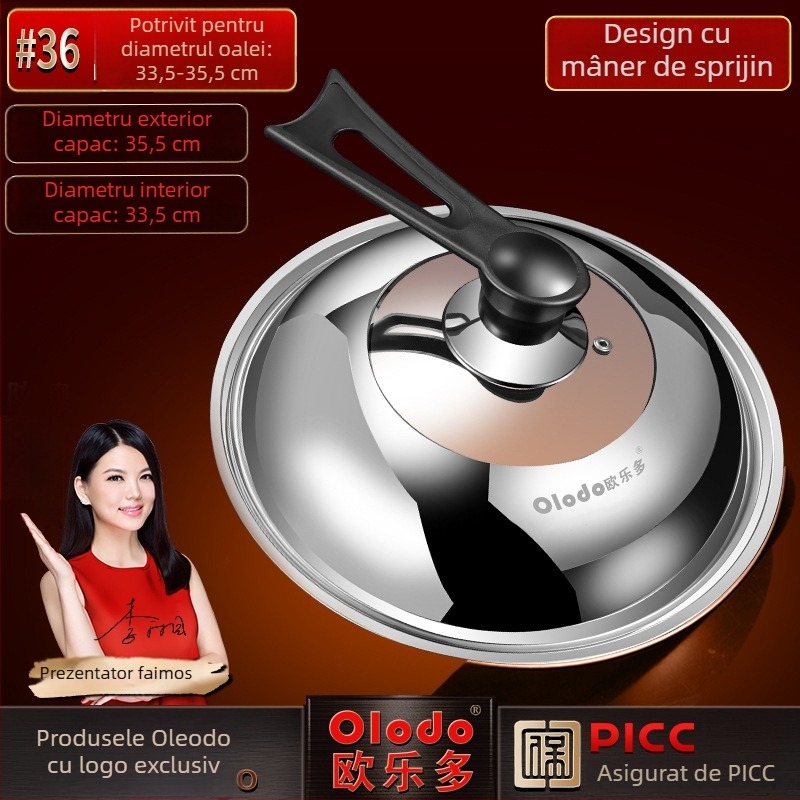 Capac de oală din oțel inoxidabil cu inserție din sticlă, rotund, Ø34 cm, rezistent la temperaturi înalte, pentru wok și oale mari
