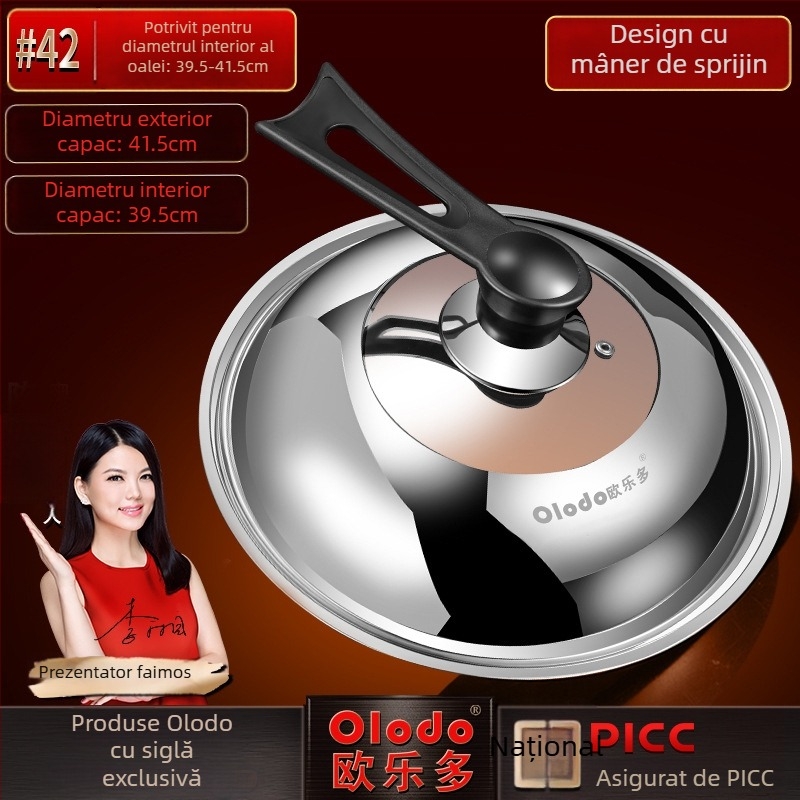 Capac de oală din oțel inoxidabil cu inserție din sticlă, rotund, Ø34 cm, rezistent la temperaturi înalte, pentru wok și oale mari