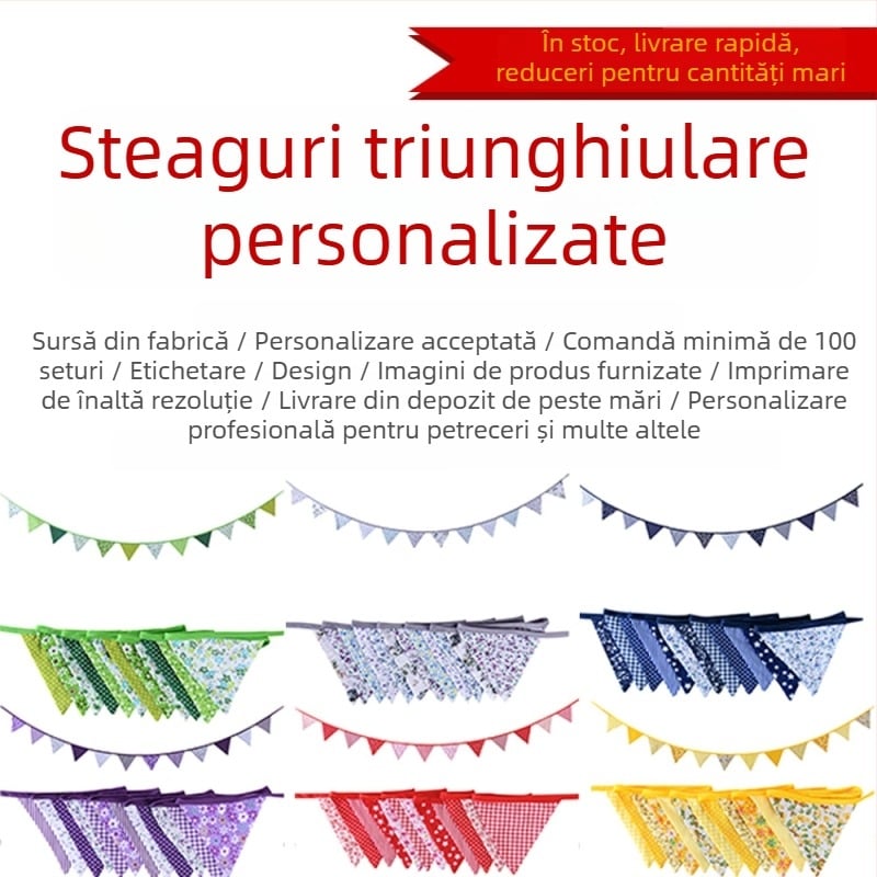 Ghirlandă drăguță de naștere din bumbac creponat, pentru camera copiilor, stegulețe triunghiulare pentru decorul grădiniței.