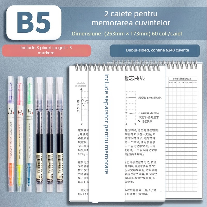 Four Seasons Caiet de memorare a cuvintelor engleze Ebbinghaus, format B5, pentru gimnaziu și liceu