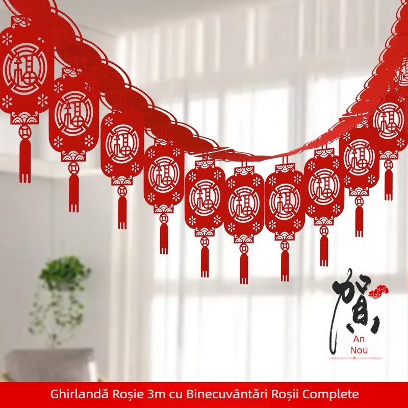Anul Dragonului 2024: decor 3D cu mesaj de binecuvântare, garlandă cu steag pentru interior